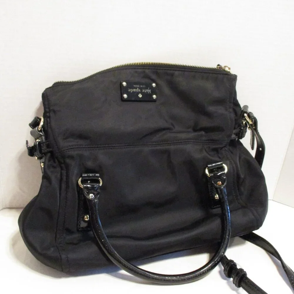 Kate Spade Bag Woman Medium Black Cream Red Top Zip Pockets Shoulder Hand Bag